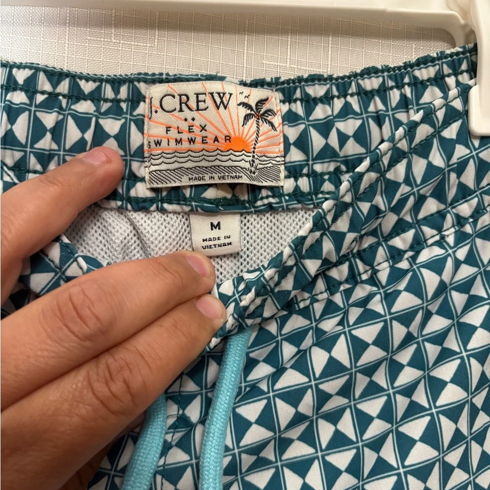 J. Crew  Swim Trunks with Geometric Pattern green and white - Picture 3 of 9